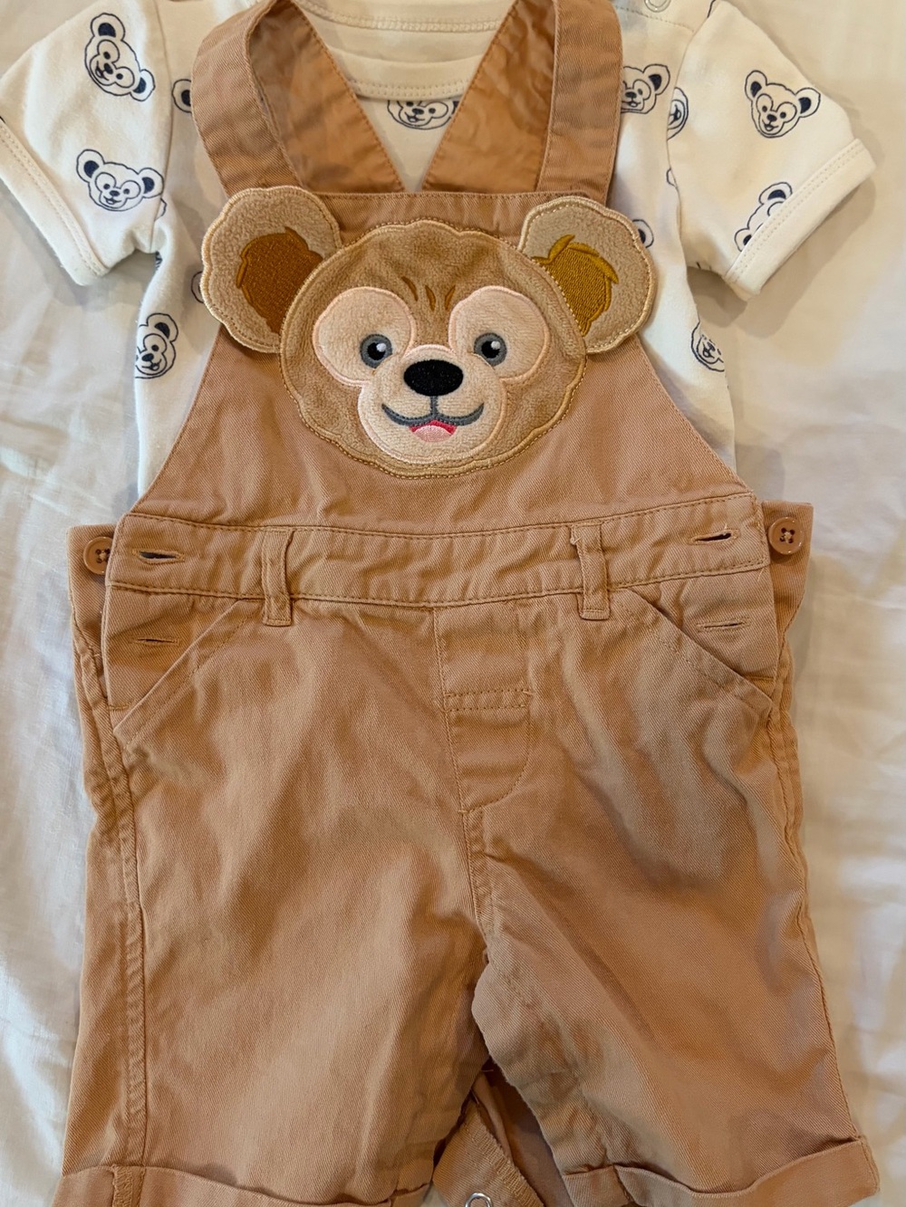 Disney Tan Bear Applique Overalls with Printed Tee